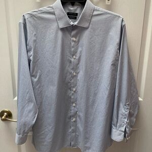 F mens Kenneth Cole blue check button down no iron shirt size 17